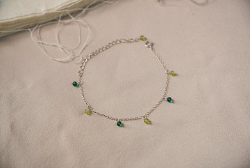 SV925/14KGF 果實纍纍 撞色 迷你橄欖石 綠尖晶 手鍊/腳鍊