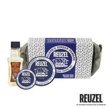 REUZEL 深藍豬強力纖維級水性髮泥經典紳士盥洗包組(飛天豬限量款)