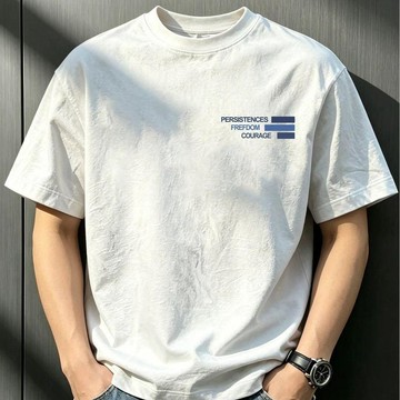 男士短袖 韓系 簡約 涼感 透氣 痞帥重磅純棉短袖26夏季印花男潮牌寬鬆百搭圓領T恤0801