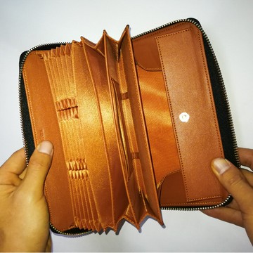 日本 新款亞馬遜手拿包 商務碳纖維真皮長款拉鍊男士錢包 YKK拉鍊