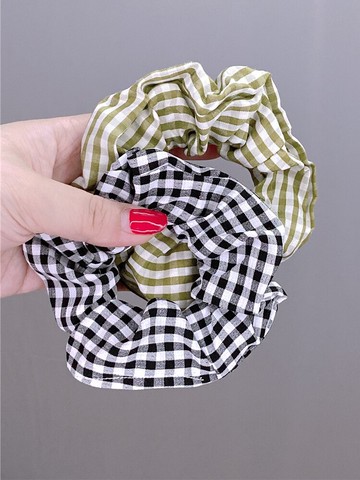 新款時尚格子簡約大腸發圈韓國網紅發帶發繩頭繩女扎頭發橡皮筋