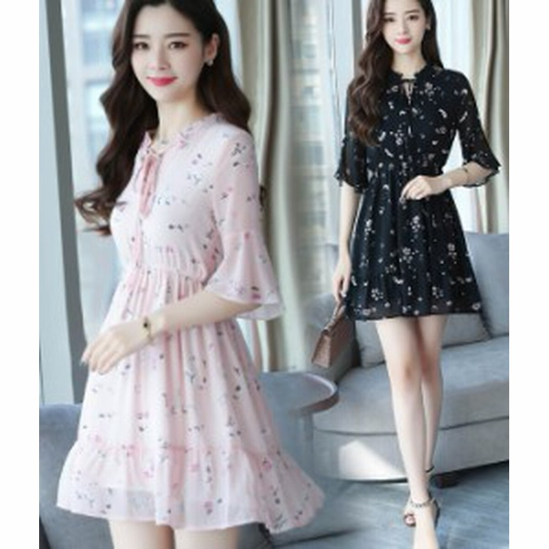 ワンピース フリル 花柄 チュニック丈 ピンク 黒 シフォン 秋物 冬物 最新 レディース ファッション 人気 可愛い 大人 通販 Lineポイント最大6 0 Get Lineショッピング