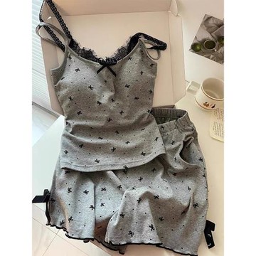 莫代爾棉新款吊帶睡衣女夏季天自帶胸墊一體式家居服套裝性感背心