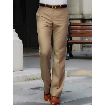YUEMOYI高檔微喇褲男士垂感商務直筒闊腿西褲卡其色喇叭休閑長褲