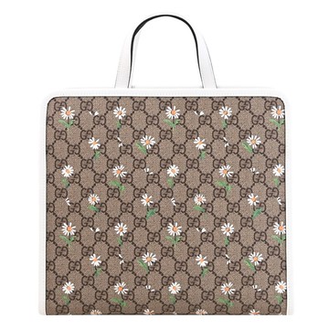 GUCCI 605614 Kids Printed GG 滿版印花小雛菊手提托特包.駝/白