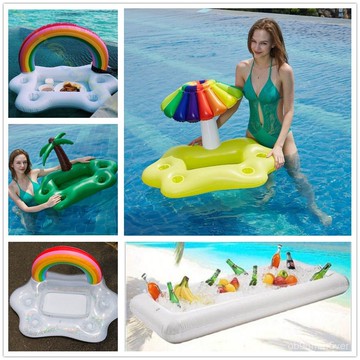 臺灣🙌8H出🔥充氣冰吧彩虹雲朵冰盤冰鎮飲料泳池派對水上充氣杯託可樂啤酒託 CX5K