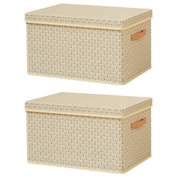 帶蓋衣物收納箱 防塵防髒 方便穩固疊加 舒適提手 可摺疊設計  大款(43 x 30 x 20cm)  米色  2個