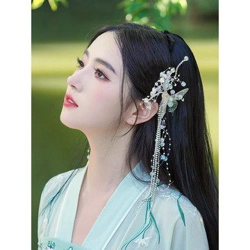 🔥品質保障🔥漢服頭飾女款古風僊氣炫彩晶珠琉璃蝴蝶髮夾古典舞髮飾古裝配飾品
