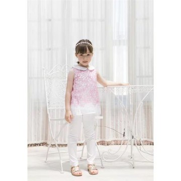 一折！高端童裝女童夏季背心重工刺繡歐根紗無袖上衣公主范小洋裝