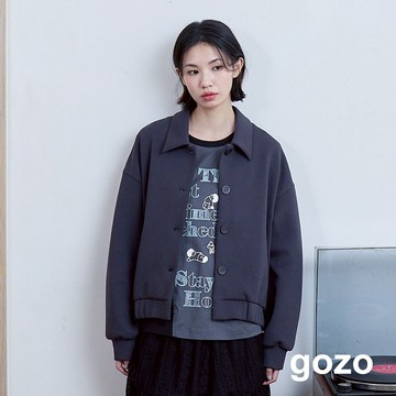 【gozo】復古老爹太空棉排釦外套(深灰/淺綠_F) | 女裝 襯衫領 百搭