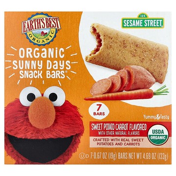 Earth's Best, Organic Sunny Days Snack Bars，2 歲以上，甘薯、胡蘿蔔，7 塊，每塊 0.67 盎司（19 克）