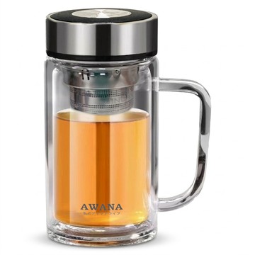 AWANA 雙層玻璃清雅杯 350ml  銀蓋  1個