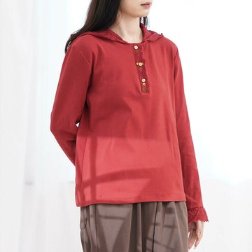 刺繡蕾絲連帽上衣923011