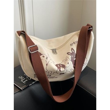 日系卡通帆布包包女2025新款大容量單肩餃子包小眾ins百搭斜挎包