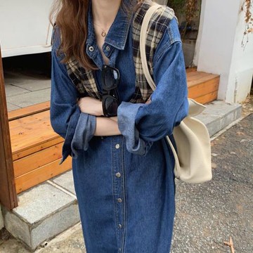 polo領襯衫牛仔裙女2025春秋新款法式復古中長款高級感氣質連衣裙