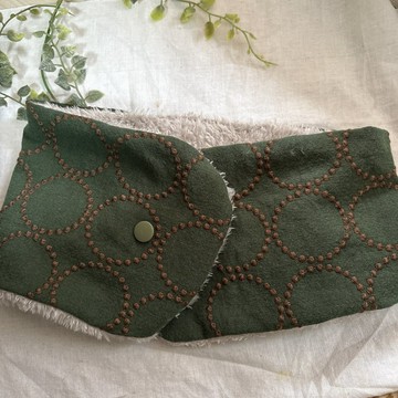 手作☆頸圈 北歐風亞麻 綠棕色圓形刺繡毛絨