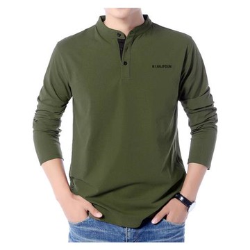 男士長袖t恤立領純棉休閑 秋衣男款外穿運動單件上衣有領美式春秋