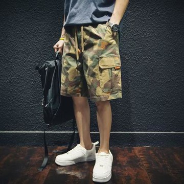 夏季薄款四分迷彩工裝短褲男寬松潮牌五分休閑褲大碼半截馬褲中褲