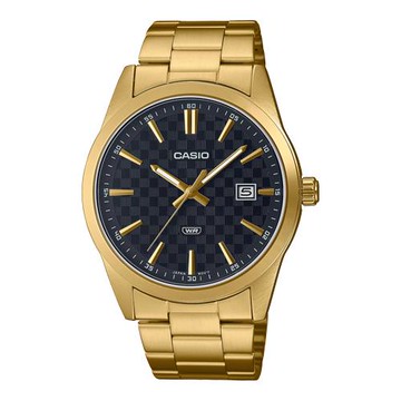 【CASIO 卡西歐】男錶 簡約指針錶 不鏽鋼錶帶 黑面 日期顯示 生活防水 MTP-VD03 ( MTP-VD03G-1 )