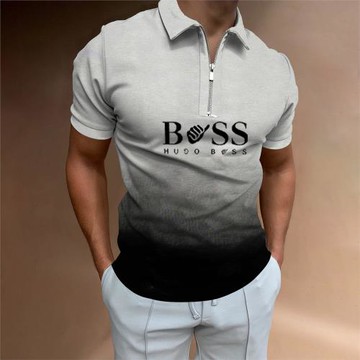 Lapel zipper printed casual Polo shirt翻領拉鏈印花休閑Polo衫