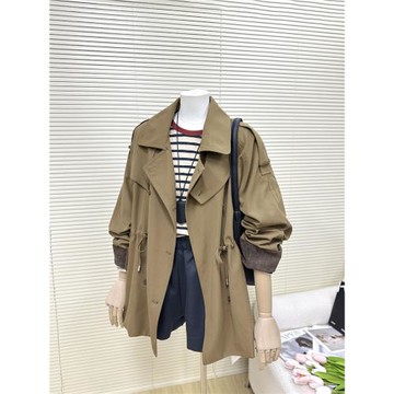 卡其色中長款春秋季寬松風衣外套