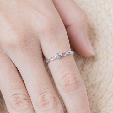 藍托帕石925純銀典雅蕾絲交織戒指