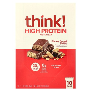 Think !, Chunky Peanut Butter 高蛋白棒，10 棒，每棒 2.1 盎司（60 克）