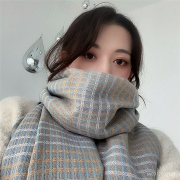賣場滿150出貨格子圍巾女冬季新款加厚披肩圍脖網紅韓係仿羊絨學生百搭保暖可愛