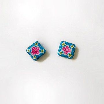 可愛復古小花磚/花窗系列 - 手作/手繪耳環