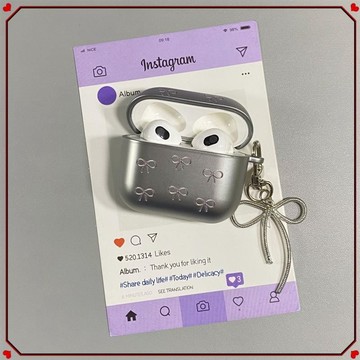 💥電鍍耳機保護殼 ins韓系電鍍銀色蝴蝶結airpods4適蘋果pro2耳機殼二代藍牙三代套