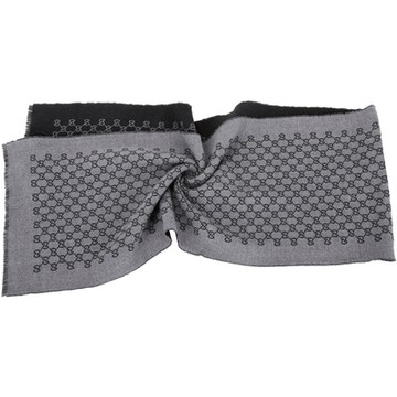 GUCCI 古馳  經典雙色緹花織紋純羊毛圍巾(黑灰)