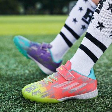 魔術扣足球鞋男童女童6-12歲碎釘tf人造草地防滑小學生兒童訓練鞋