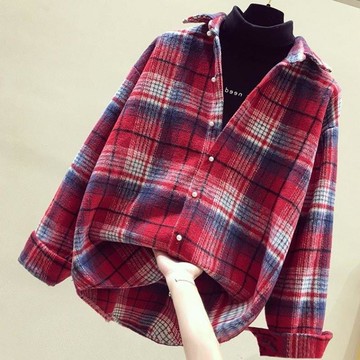 韓版寬松保暖外穿百搭襯衣外套女長袖加厚時尚百搭格子呢子秋冬新款【聚寶屋】