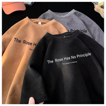 韓版麂皮絨短袖t恤 高品質男女生同款上衣 美式復古印花T恤 寬鬆加大碼oversize短tee 夏季衣服（HJ189）