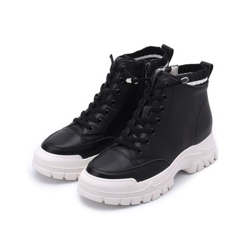 LUZZI 鬆緊帶拉鍊休閒靴 黑 女鞋