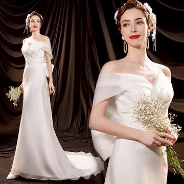 天使的嫁衣 妖嬈法式一字肩性感修身魚尾拖尾新娘婚紗禮服17210