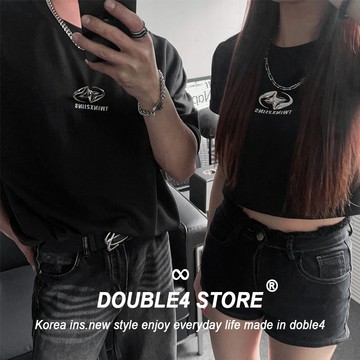 【DOUBLE4】韓國情侶短袖 液態金屬 刺繡 TWINX21INS 挺版 男女短袖 2516