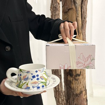 ??快速出貨?? 公司貨 高顏值鳶尾花咖啡杯碟套裝情侶對杯下午茶拿鐵牛奶陶瓷杯生日禮物