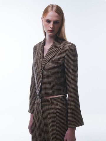 Houndstooth Cropped Italian Wool Blazer