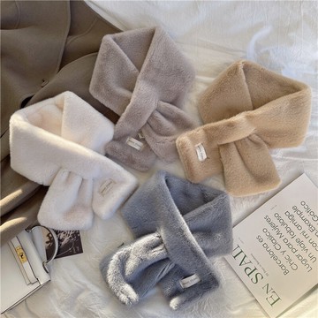 冬天圍脖女毛絨保暖仿獺兔毛純色百搭交叉圍巾加厚護頸毛領子