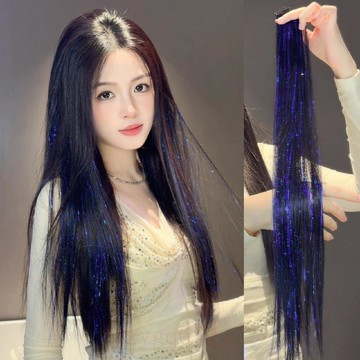 臺灣嚴選閃耀星河鐳射假髮片炫酷彩色亮絲挑染髮飾辣妹氛圍感掛耳染接發條