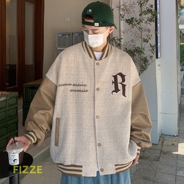 拼接外套 休閒上衣街頭潮流 秋冬款 潮牌棒球服 長袖外套 男女同款 ins潮流 韓版夾克  (BCJA91【FIZZE】