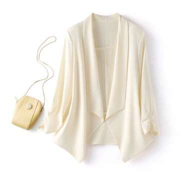 米色西裝外套女2025春裝新款上衣寬松短款開衫披肩七分袖休閑西服