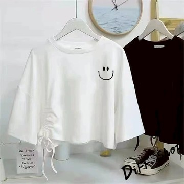 韓版設計感抽繩寬鬆短版上衣【T681】