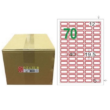 【龍德】LONGDER 三用電腦標籤 A4 70格 19.5*40mm紅框1000張/箱 LD-878-J-B(適用雷射、噴墨、影印)