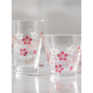 日本原裝進口東陽佐佐木鋼化玻璃杯錘紋櫻花水杯家用啤酒杯果汁杯