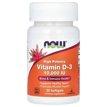 NOW Foods, 維生素 D3，優效，10000 國際單位，30 粒軟膠囊
