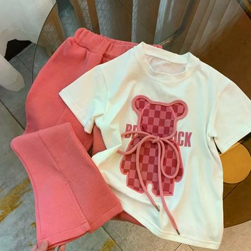 好品质~夏季兒童短袖T恤喇叭褲兩件時尚女童卡通上衣長褲套裝女孩衣服 夏季運動休閒套裝 女童夏裝套裝 韓版套裝 夏天衣服