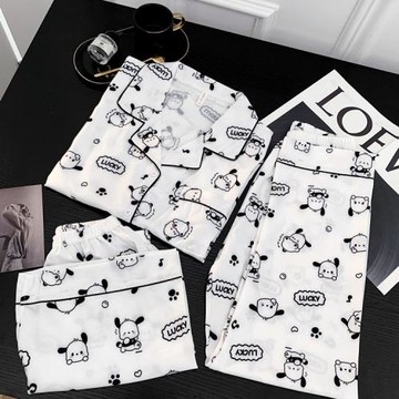 2024年新款帕恰狗睡衣女夏季冰絲薄款短袖長褲卡通大碼家居服套裝