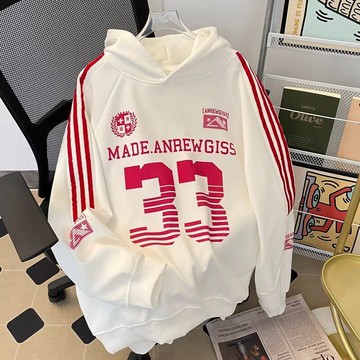 春秋季新款運動寬鬆大學T男 美式復古條紋連帽情侶外套